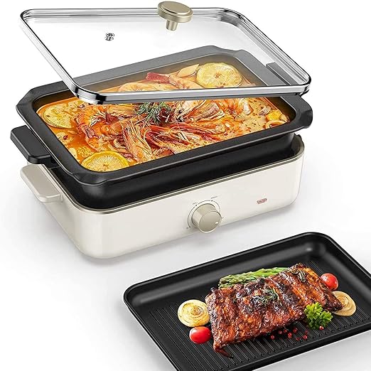 Grille électrique et poêle profonde, poêle multifonction avec plaque