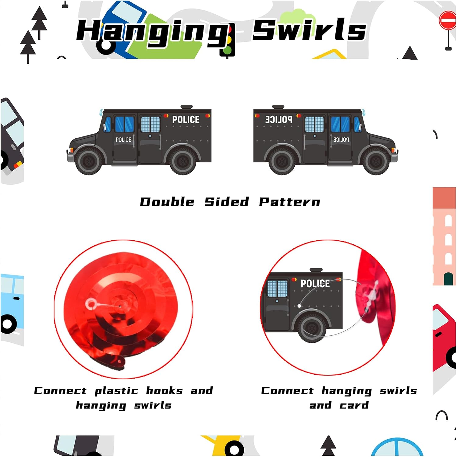 20 Pcs Emergency Vehicle Hanging Decorations Rescue Vehicles Hanging Swirls Ceiling Swirls Emergency Vehicle Birthday Party Supplies for Ambulance Firetruck Police Party Decorations