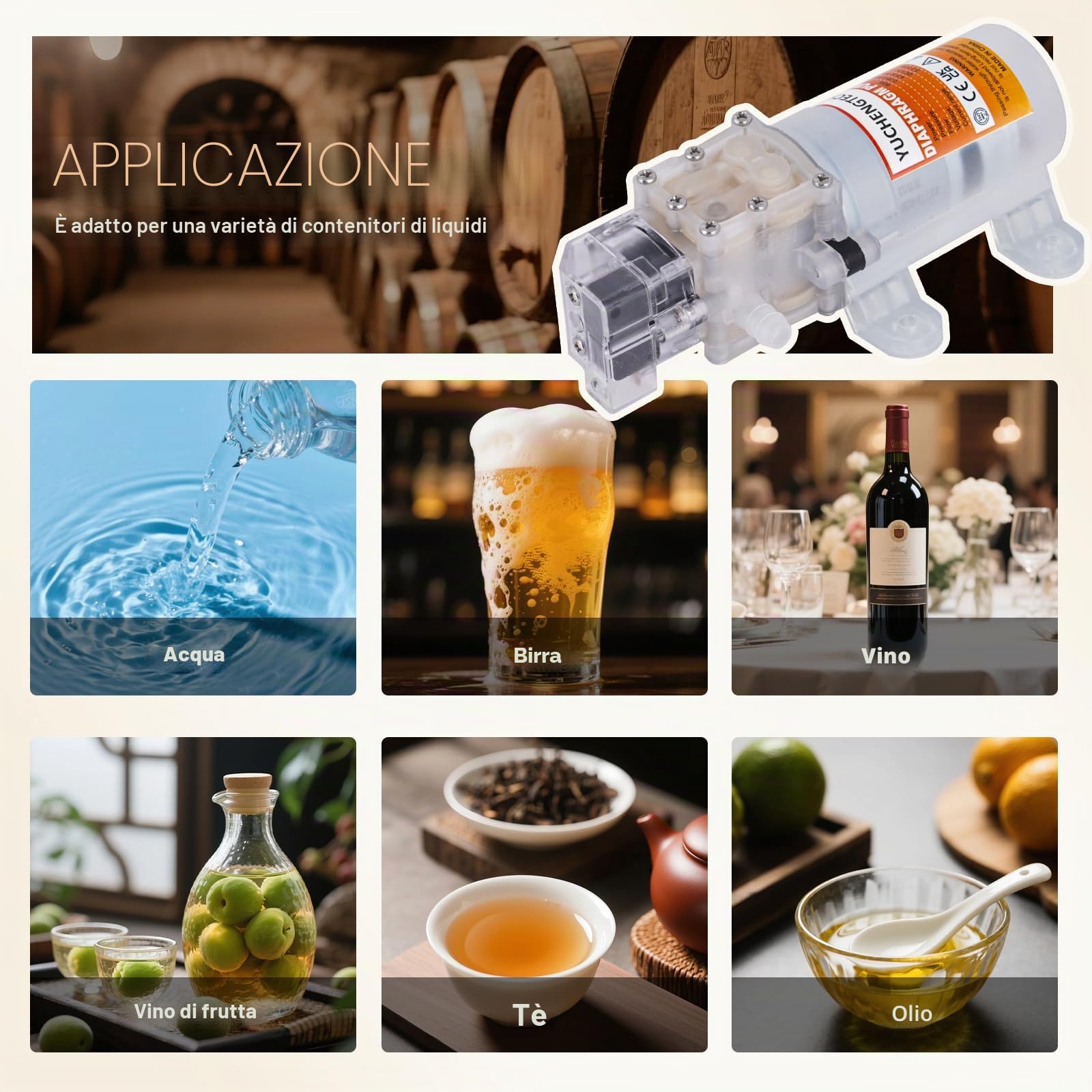 YUCHENGTECH Pompa Travaso Vino 12V Pompa Elettrica per il Trasferimento del Vino con Controllo del Flusso e Avvio-Arresto Automatico Include Pistola di Riempimento Liquido, Tubo da 4 m e 2 Filtri
