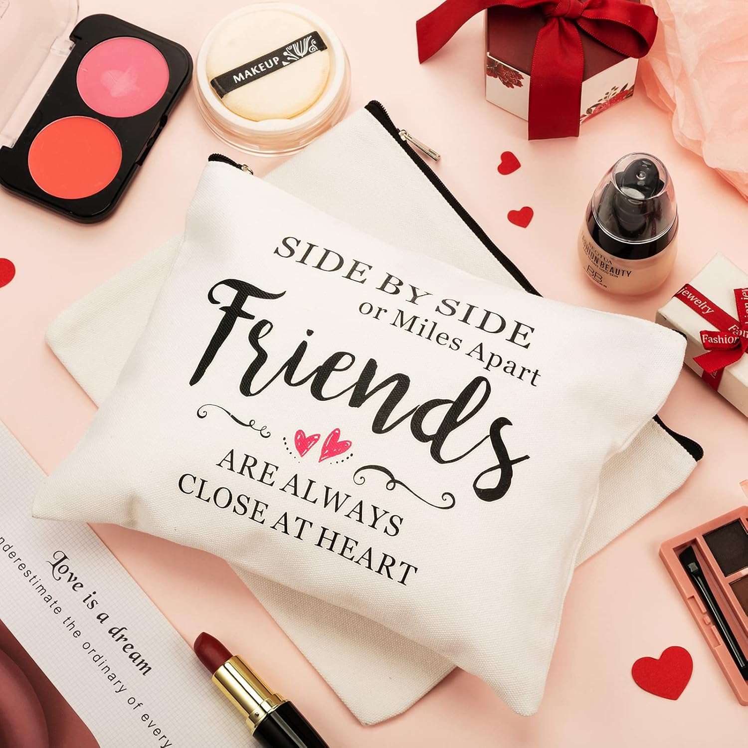 Xuniea 6 Pcs Friendship Gifts for Women Bulk Friendship Cosmetic Makeup Bag for Girl Travel Pouch Friend BFF Birthday Gifts(Heart Pattern) - Image 5