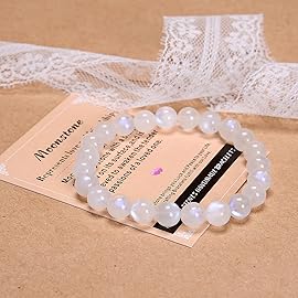 AD Beads Handmade Gemstone Stretch Elastic Bracelet Crystal Healing Reiki Nature\'s Beauty and Spiritual Essence Unisex (4mm, Moonstone (love and friendship))