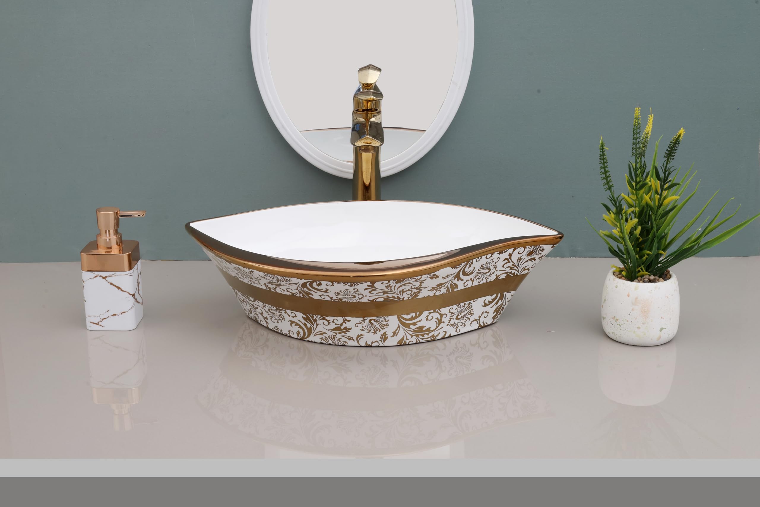 HISRE Wash Basin For Bathroom | Over Counter Top Wash Basin For Living Room | Washbasin Countertop Slim rim Vessel Sink (Style - A), photo 1 of 4