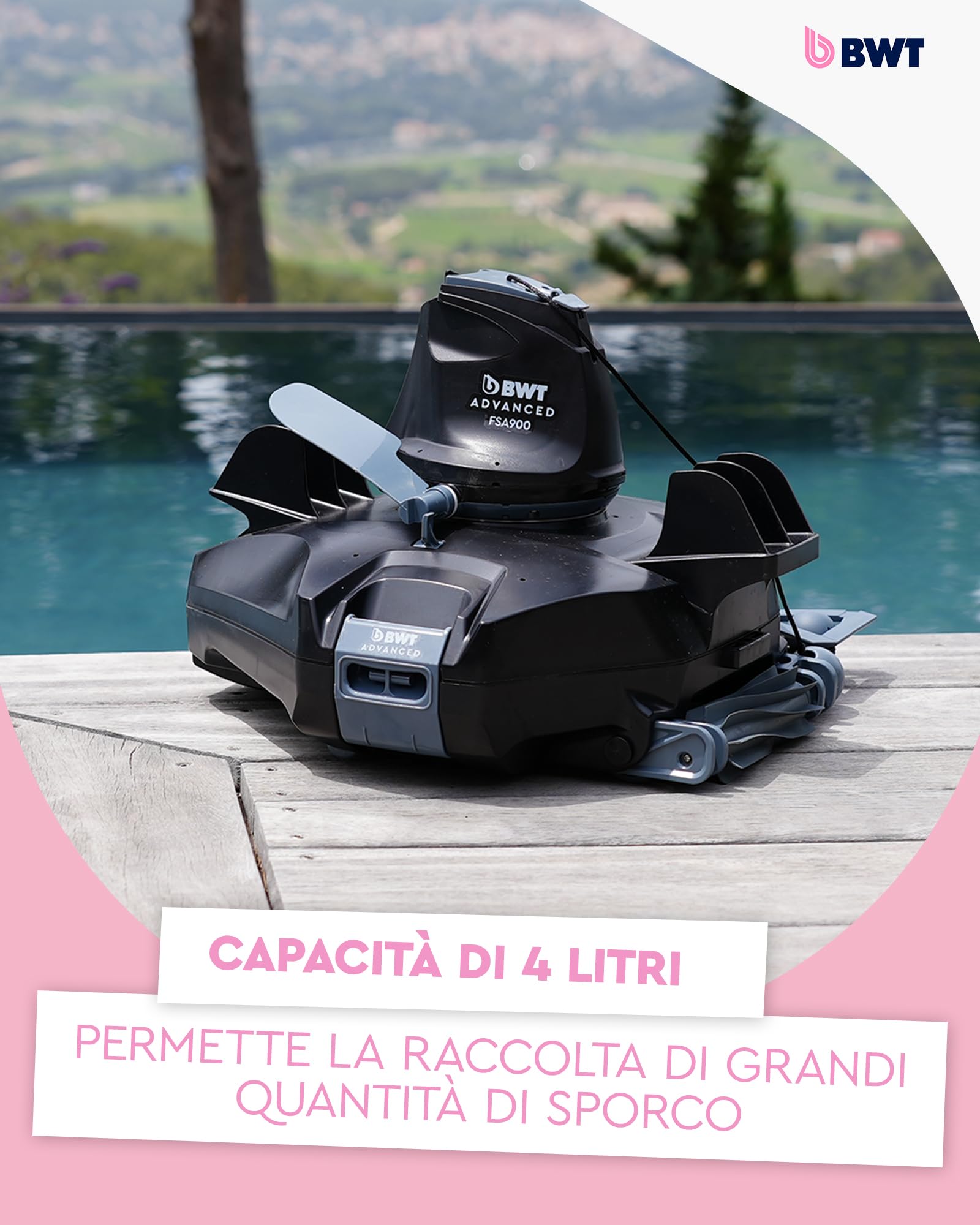 BWT Robot aspirapolvere per Piscina FSA900 Automatico per la Pulizia Senza Fili del Fondo con Il Sistema Stop & Go