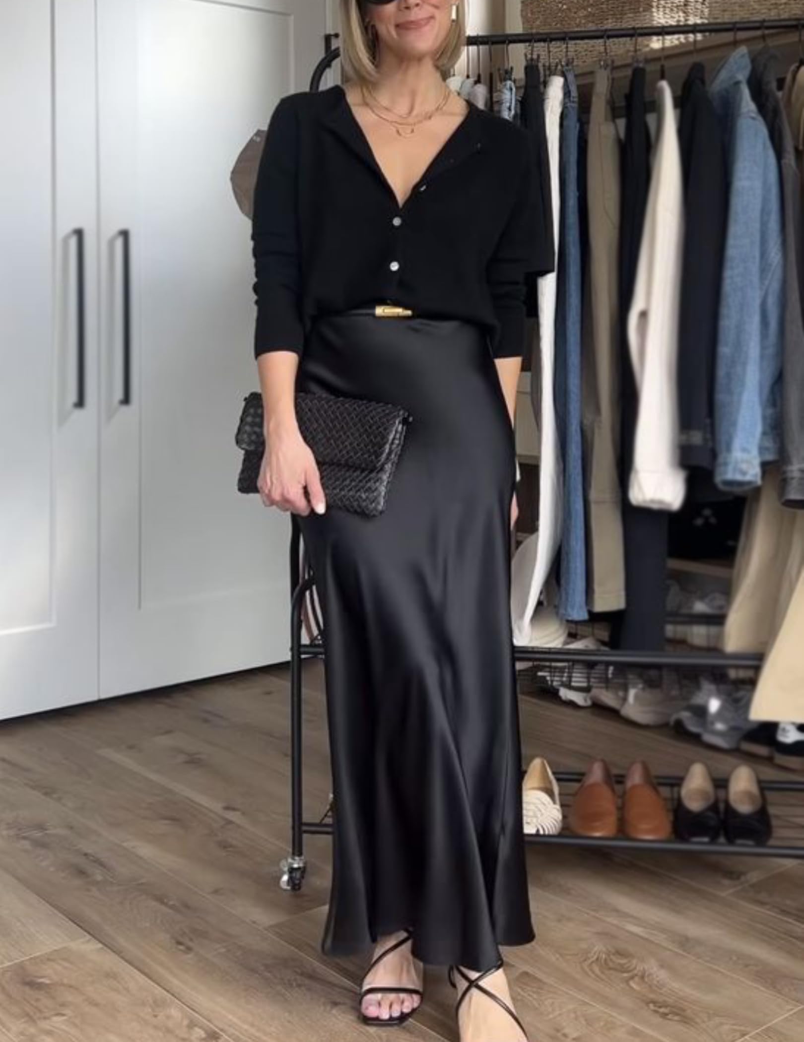 Zeagoo Gonne da donna in raso casual in seta gonna midi a vita alta gonne lunghe con cerniera elegante gonne da lavoro
