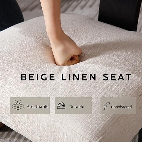 Miniatura 4 de Juego de 4 sillas de comedor tapizadas modernas, con respaldo medio, sillas de comedor y cocina color beige granja, sillas laterales sin brazos de