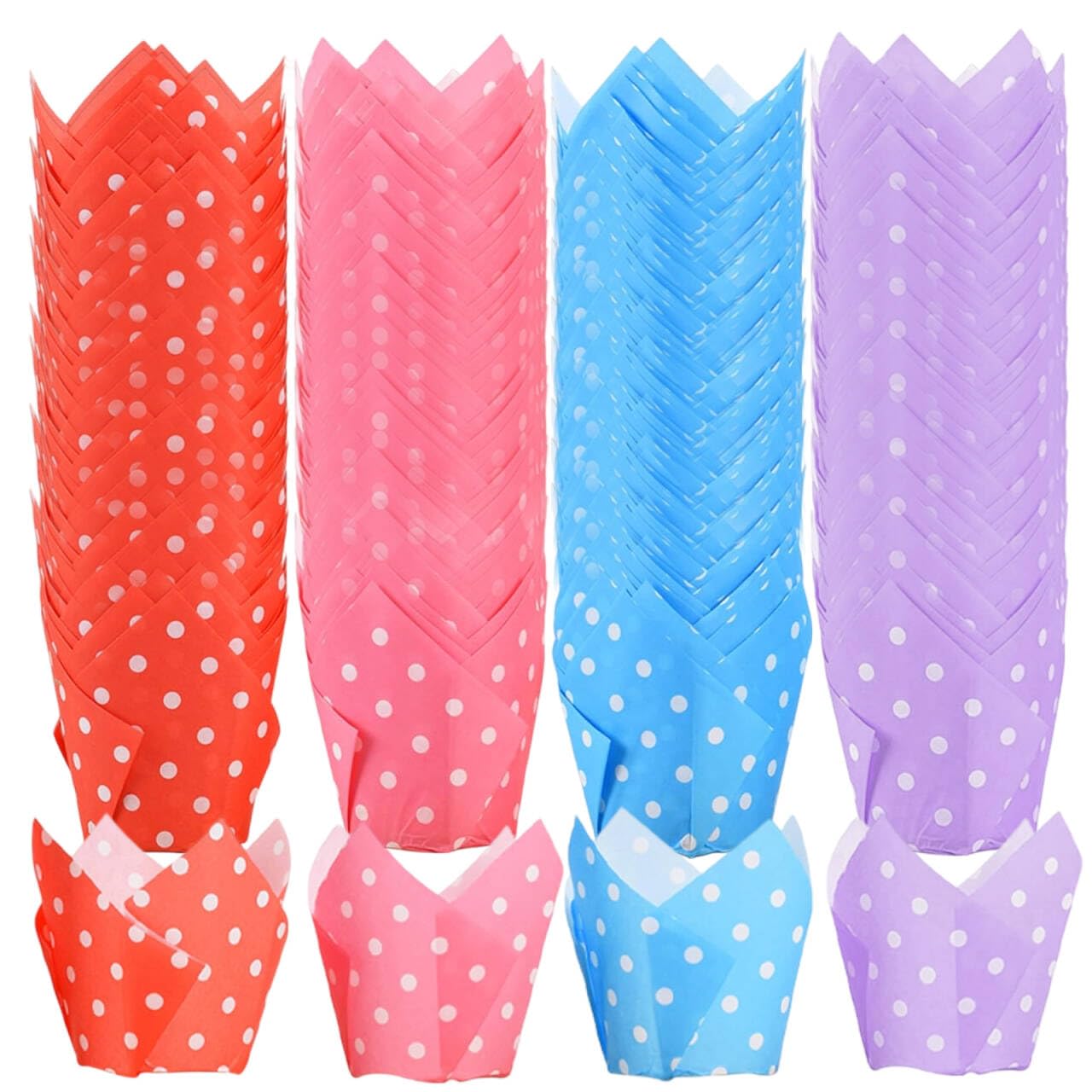 Muffin Cases for Baking, 200 Pcs Round Dot Tulip Muffin Cases(4 Colour) โ image 1