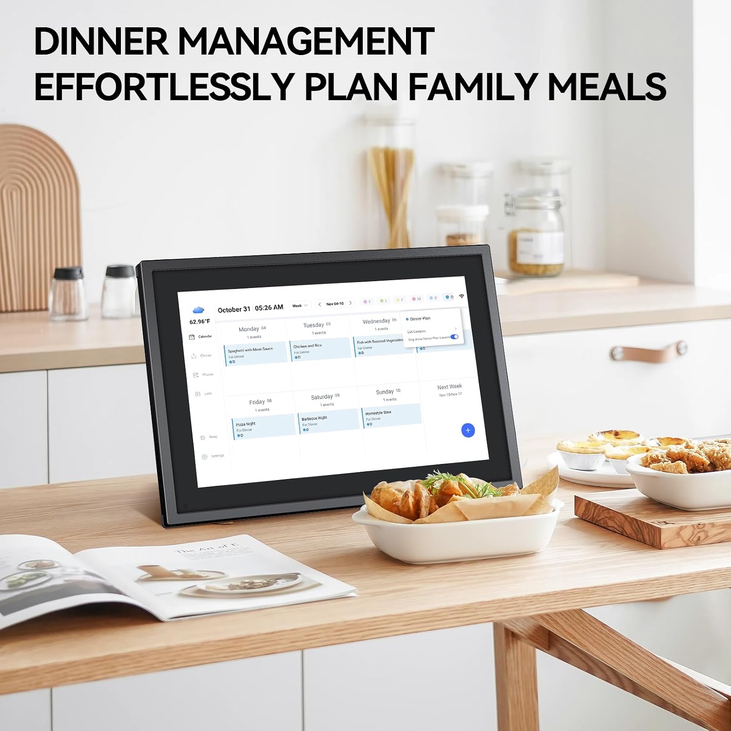LOOFII 10.1 Inch Smart Digital Calendar – HD Touchscreen Family Planner & Calendar with Chore Chart & Meal Planner (Black White), view 10