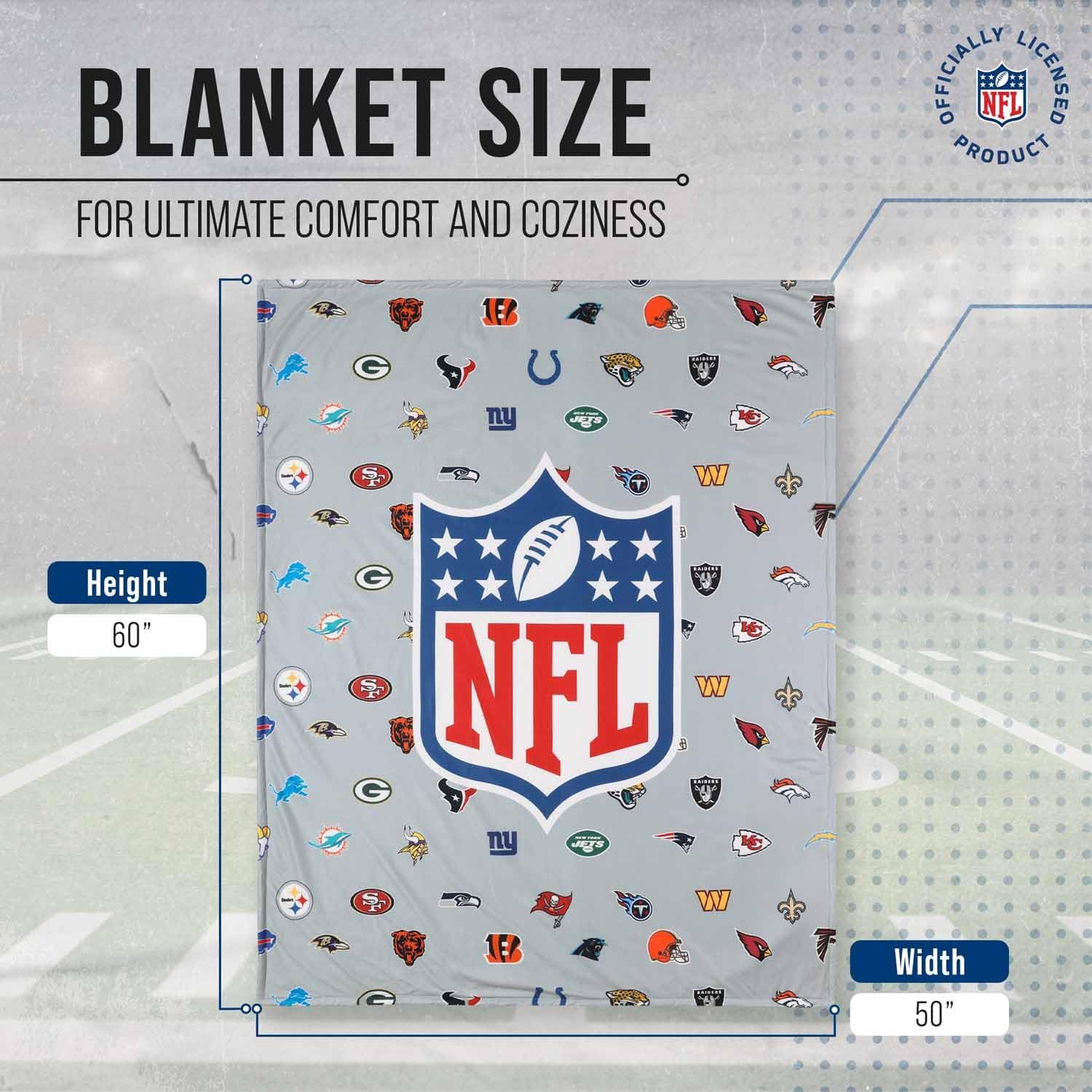 FOCO NFL Ultimate Football Fan All Team Logo Sherpa Blanket - 50"x60" - Soft Warm Cozy - Officially Licensed (NFL - Team Color)