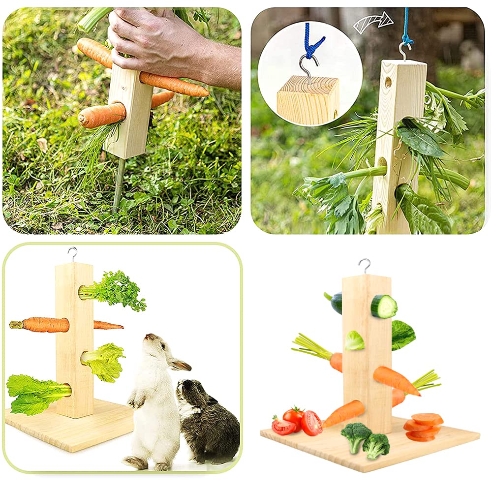 Comedero para Conejo, Animales Pequeños Comedero de Madera, Alimentador de Heno para Conejo, Conejillo Dispensador de Alimentos, con Placa de Suelo de Madera, para Cobayas, Hámsters, Conejos