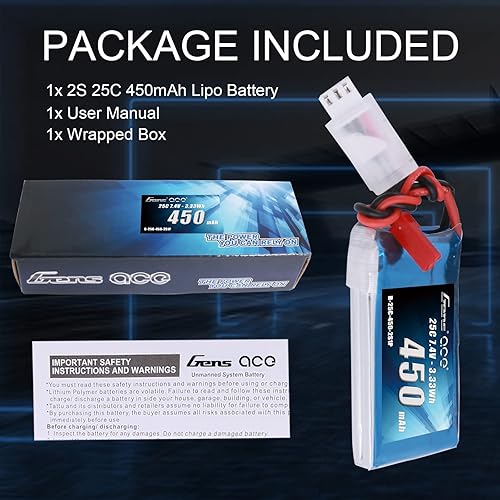 Miniatura 6 de Gens ace 7.4V 450mAh 2S LiPo Batería 25C50C con JST Plug para Emax Babyhawk RC Heli 250 Helicóptero Pequeño Avión Micro FPV Racing Drone Quadcopter
