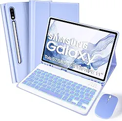 SOPPY Capa com teclado retroiluminado com mouse para Samsung Galaxy Tab S7/S8/S9/S9FE/S10FE 11 polegadas, luz de fundo de 7 cores, capa magnética removível para teclado com compartimento para S Pen