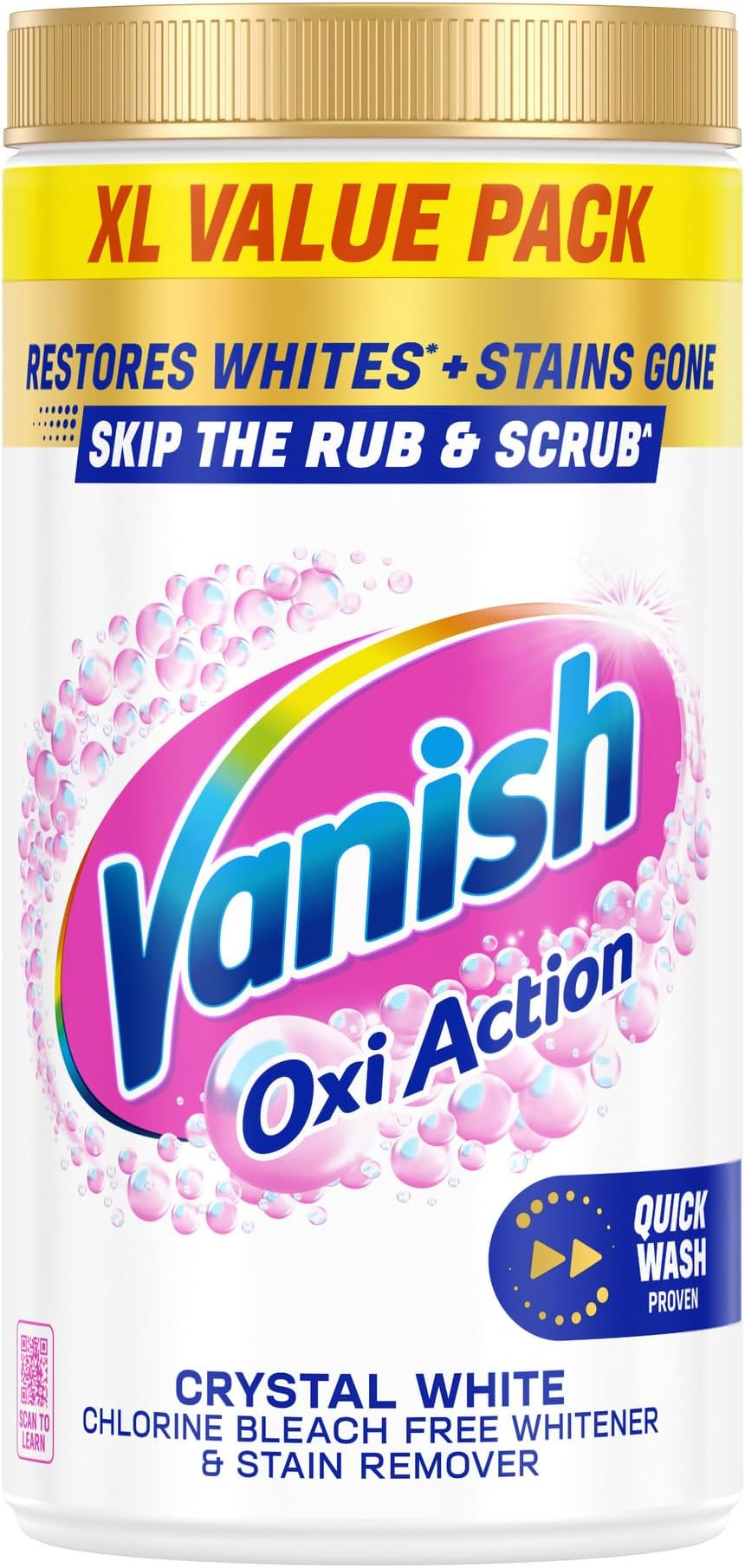 Gold Oxi Action Stain Remover & Whitening Booster Powder For Whites 1.9 kg | Removes Tough Stains Even at 20°C | Restores Whiteness of Greyed Fabrics (Packaging May Vary)