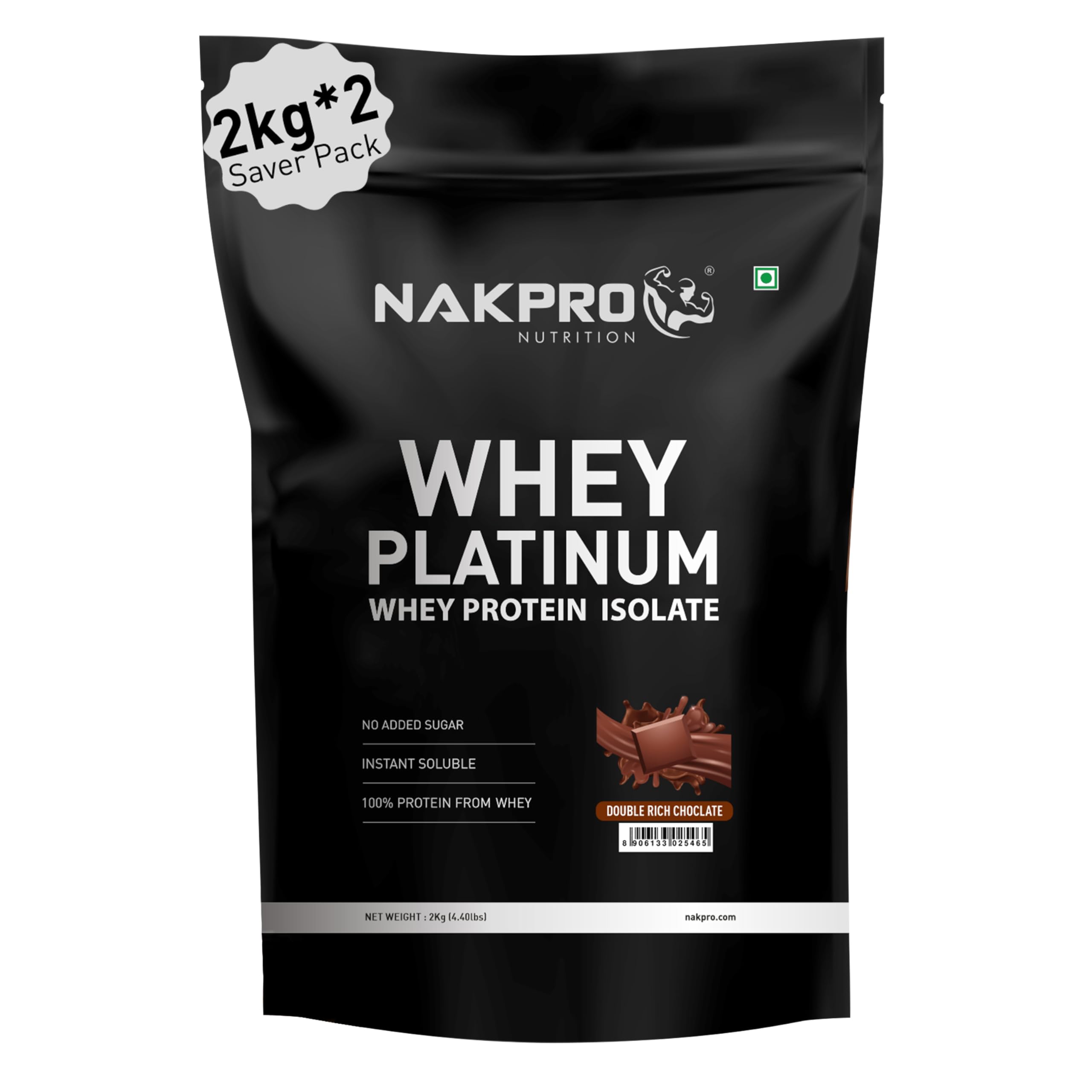 NAKPRO Platinum Whey Protein Isolate 4kg Double Rich Chocolate | 28g Protein, 6.4g BCAA | Trustified Certified 100% Authentic Supplement Powder & No Adulteration | Low Carbs, Fast Absorbing Whey Protein Powder