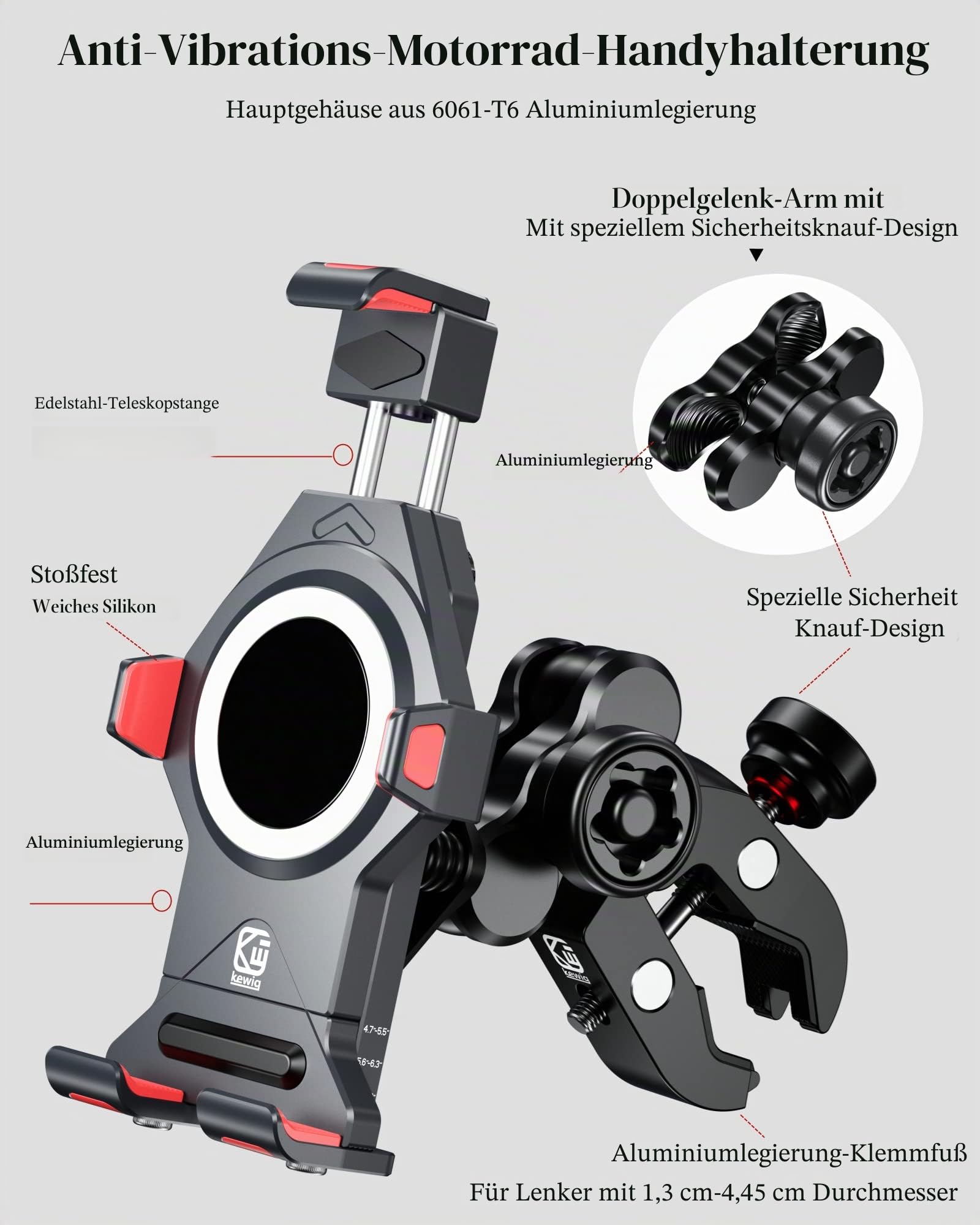 BRCOVAN Diebstahlsichere Motorrad Handyhalterung mit Vibrationsdämpfer | Kompatibel mit RAM Mounts B Größe 1 Zoll Kugel Komponente und Fahrrad Motorrad Handyhalter mit 1'' Kugel Adapter