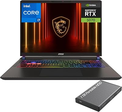 msi Katana 15 HX Gaming Laptop, 15.6" QHD 165Hz Display, Intel Core i7-14650HX, NVIDIA Geforce RTX 5070, 16GB DDR5 RAM, 1TB SSD, Wi-Fi 6E, RGB Backlit, Cooler Boost 5, Win 11 Home, w/1TB Portable HDD