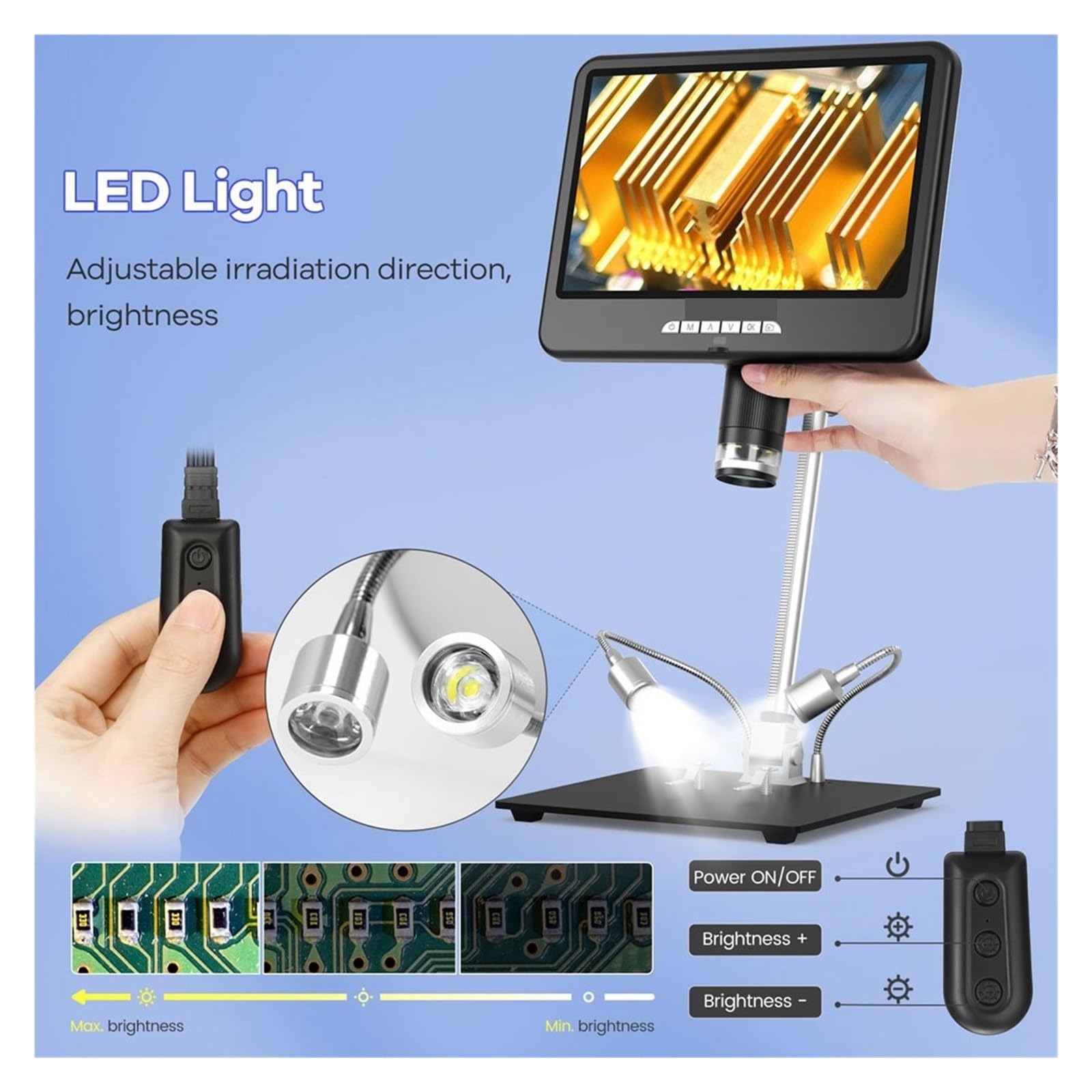 Microscopio, Scopio Digital con Pantalla UHD De 10 Pulgadas Y Soporte 26 Cm For Soldadura Reparación Dispositivos Electrónicos