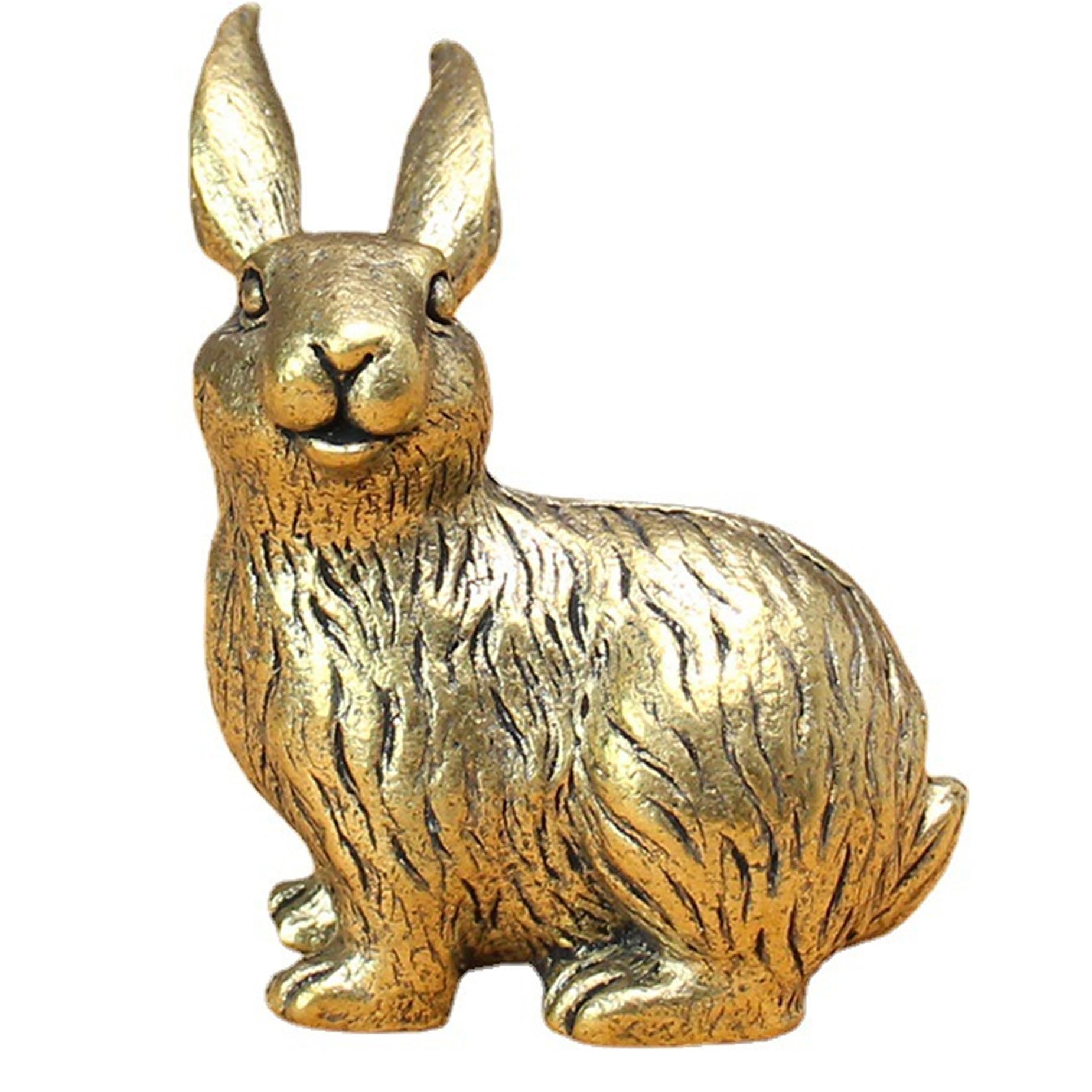 Tsawntd Golden Brass Bunny, Handcrafted Brass Rabbit Statue, Bunny Figurine For Modern Desktop & Shelf Decor