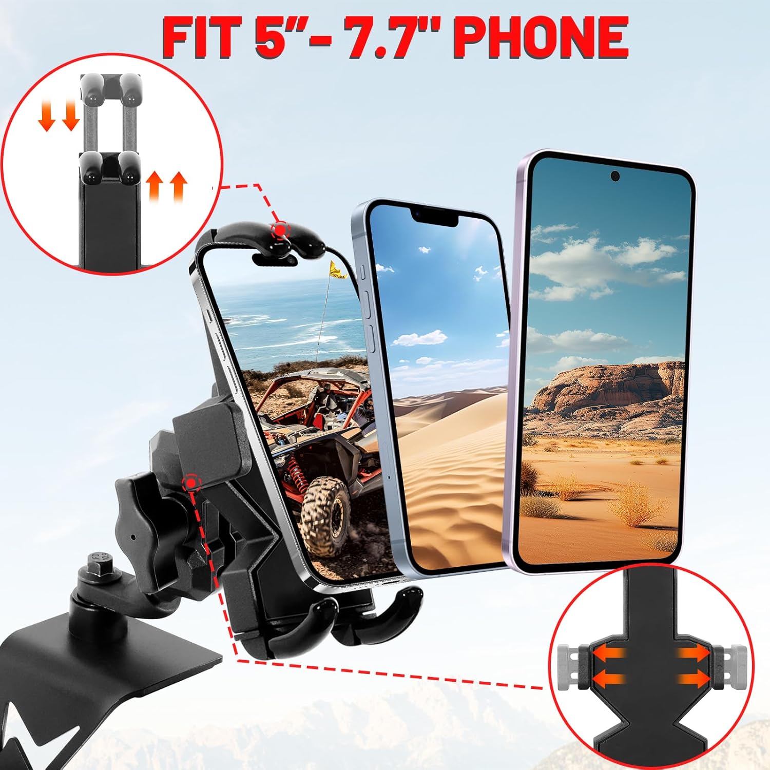 StarknightMT X3 Phone Mount - 360°Adjustable Dashboard Phone Holder Compatible with 2017-2024 Maverick X3 & Maverick X3 Max All Models,Heavy Duty Aluminum Alloy,for 5"-7.7" Cell Phone