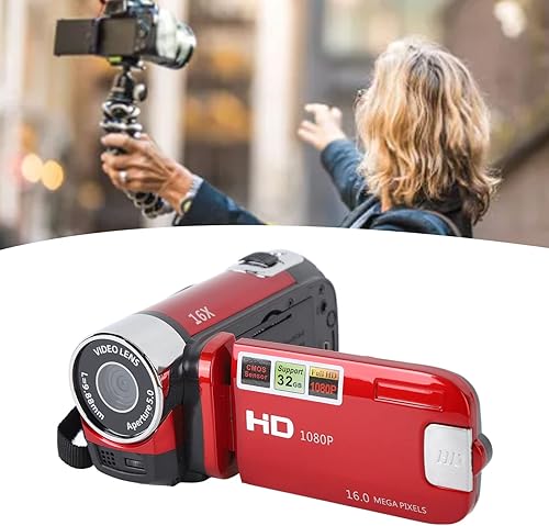 Miniatura 5 de Videocámara de mano, cámara DV de 1080P 16MP Cámara de vídeo con zoom digital 16x con pantalla giratoria TFT de 2.7 pulgadas y cable USB (rojo)