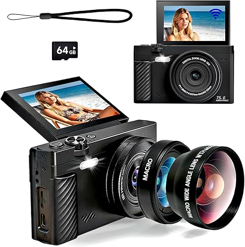Vista 10 de Cámara digital 4K para fotografía, cámara de vlogging WiFi de 64MP con pantalla abatible de 180°, cámara de apuntar y disparar para YouTube, cámara