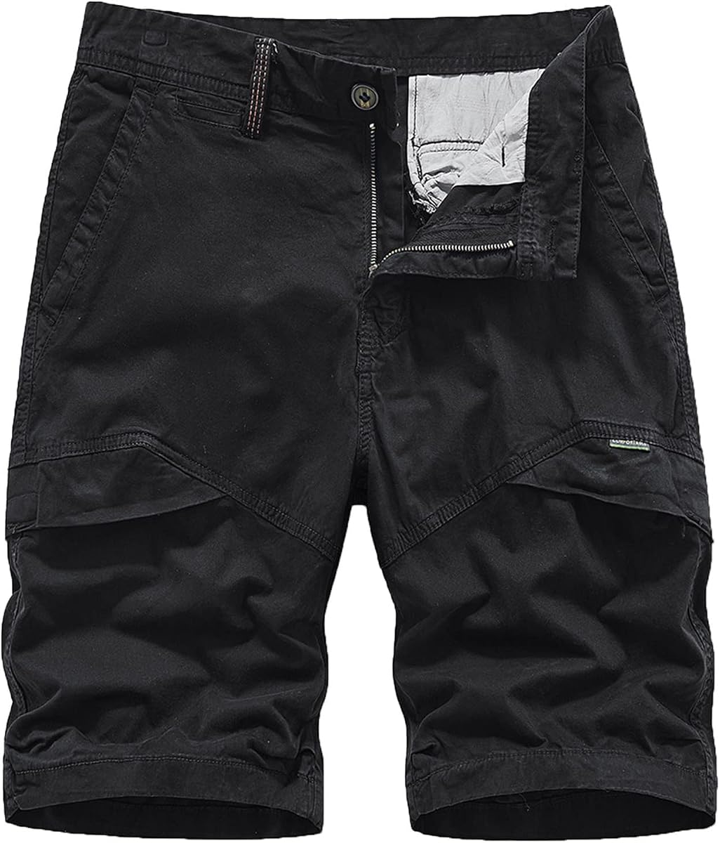 Pantalones cortos de lino de algodón para hombres, pantalones cortos tipo cargo con hebilla grande y alta, cremallera de 6 pulgadas, entrepierna, con bolsillos, pantalones cortos de playa de verano