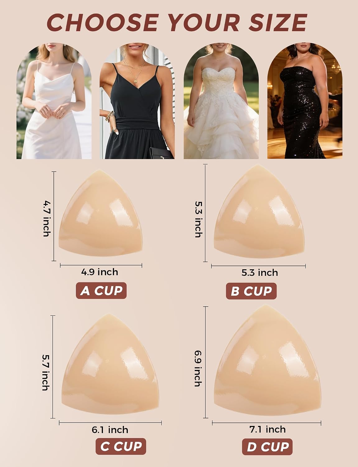 Double Sided Sticky Bra Inserts, Reusable Push Up Lift Pads for Strapless Backless Dresses & Bikinis