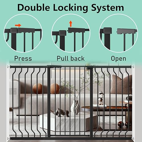 Miniatura 2 de ALLAIBB Puerta negra de 40.55 pulgadas extra alta de 29.92 a 62.60 pulgadas para bebé, montada a presión, seguridad para niños pequeños, puertas de