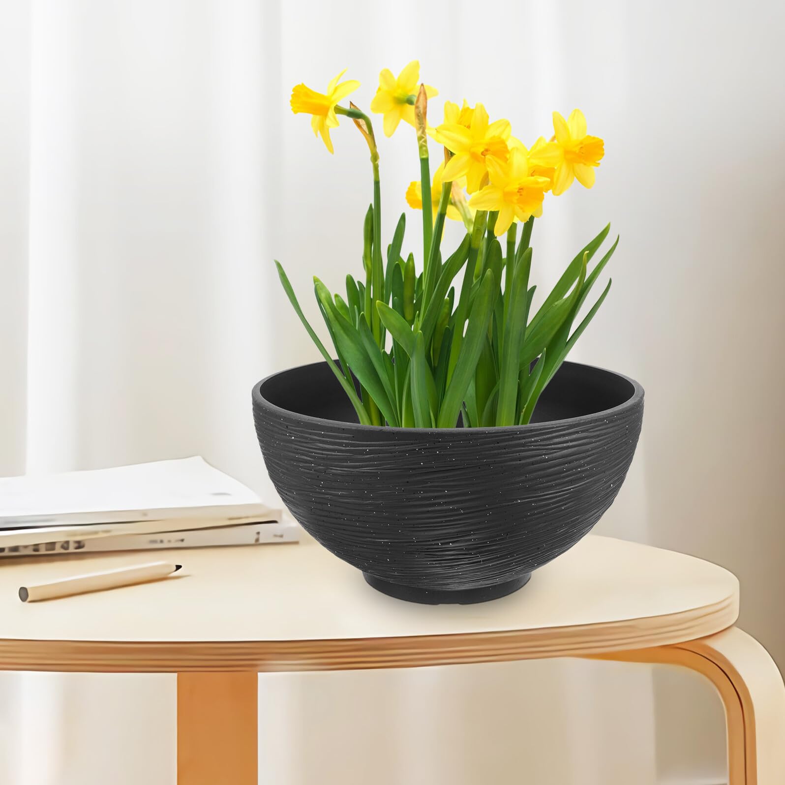 TOYANDONA Pot de Fleurs en Plastique Noir pour Plantes Hydroponiques et Lotus, Résistant la Déformation Chocs, Décoratif pour Jardin et Salon