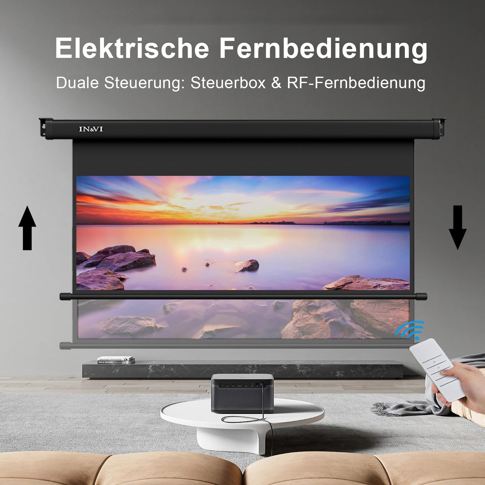 IN&VI ZB Beamer Leinwand Elektrisch Mit Fernbedienung,Leinwand Beamer 4K 3D HD 120 Zoll Format 4:3 Projektionsleinwand für Heimkino und Präsentation,Zur Decken-/ Wand-Montage