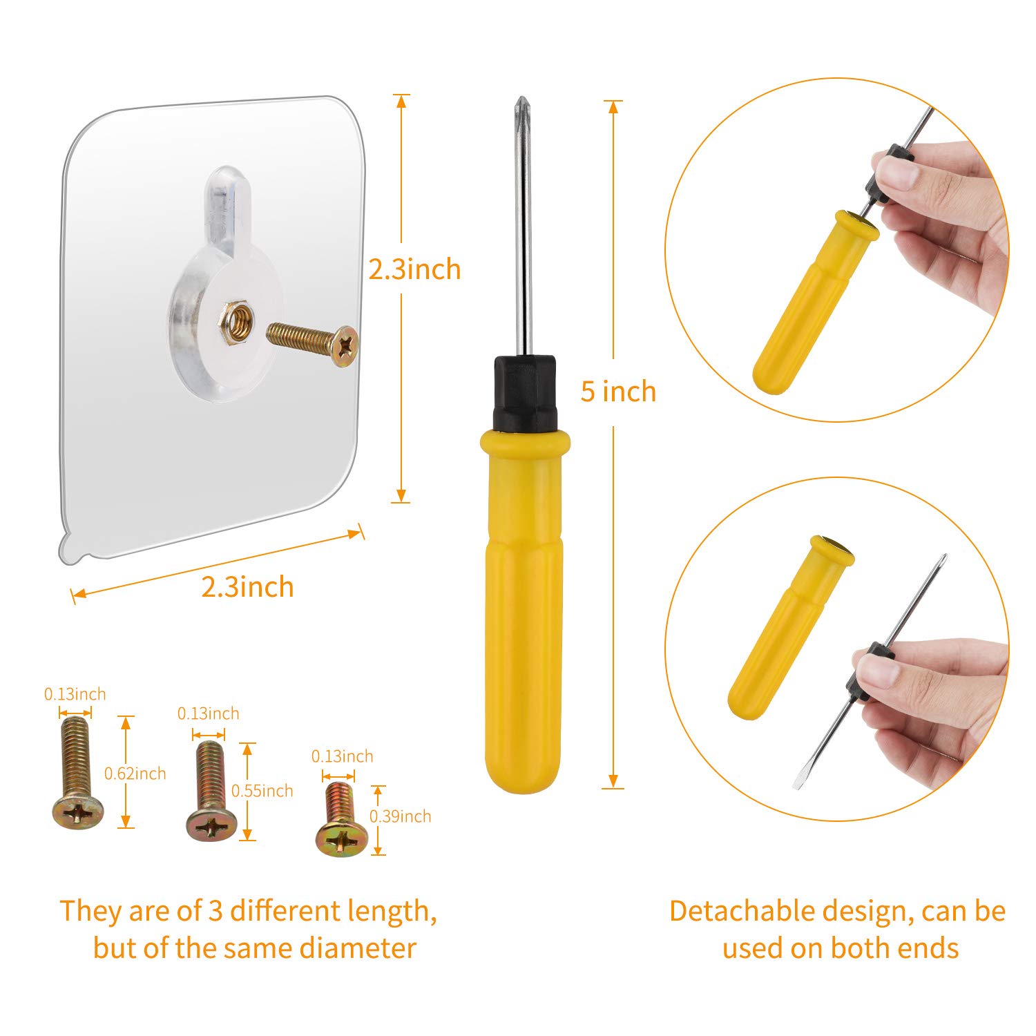 OOTSR 12-Set Adhesive Screws Wall Mount Hanging Nails No-Trace No Drilling Stick-on Sticky Screw with Screwdriver for Bathroom Kitchen Storage Room Tile Wall Shower Room
