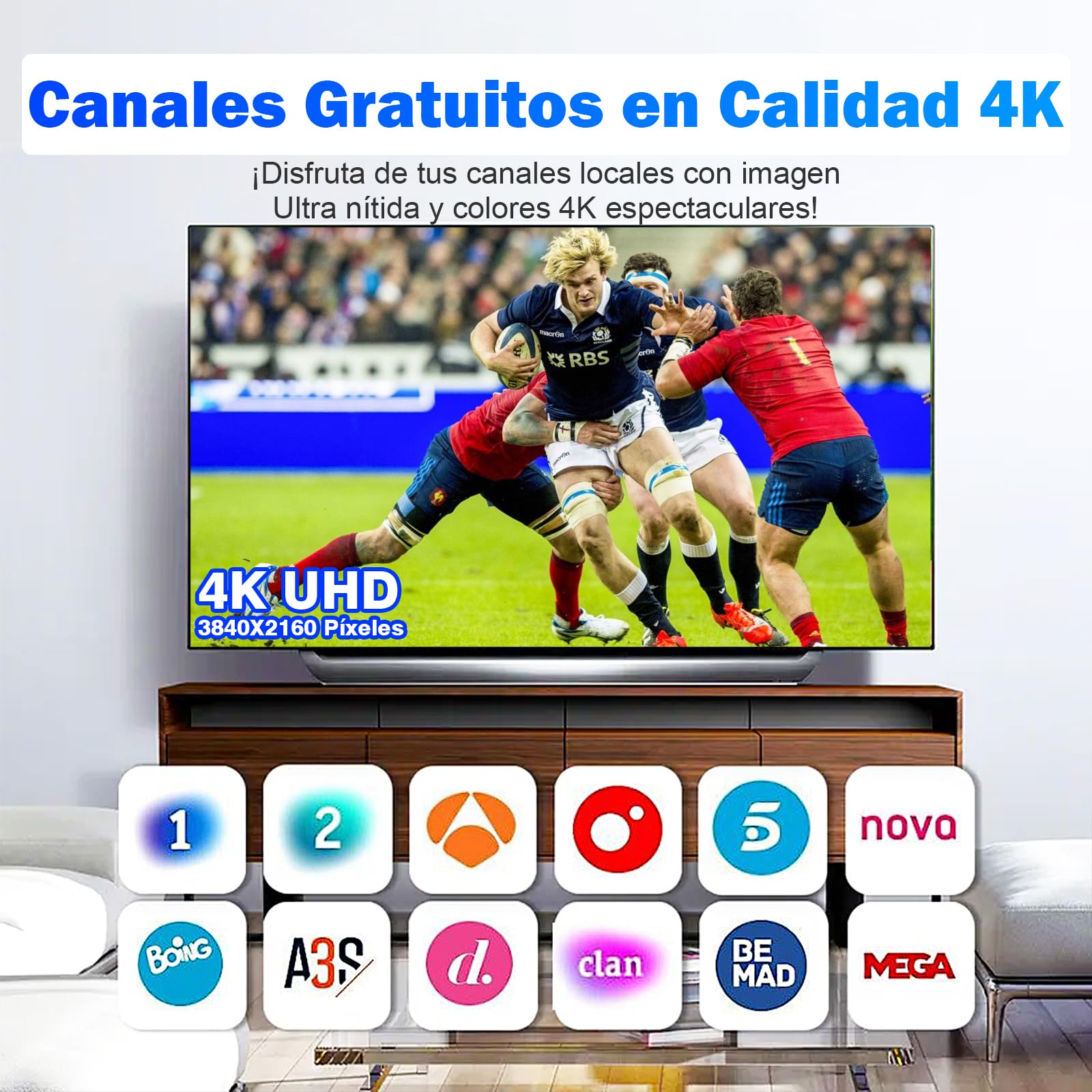 Antena TV Exterior para Smart TV – Antena TDT Digital HD 4K/1080P de Largo Alcance, Recepción Estable UHF/VHF, Compatible DVB-T2/DVB-T, Cable Coaxial 10 m, Resistente a la Intemperie