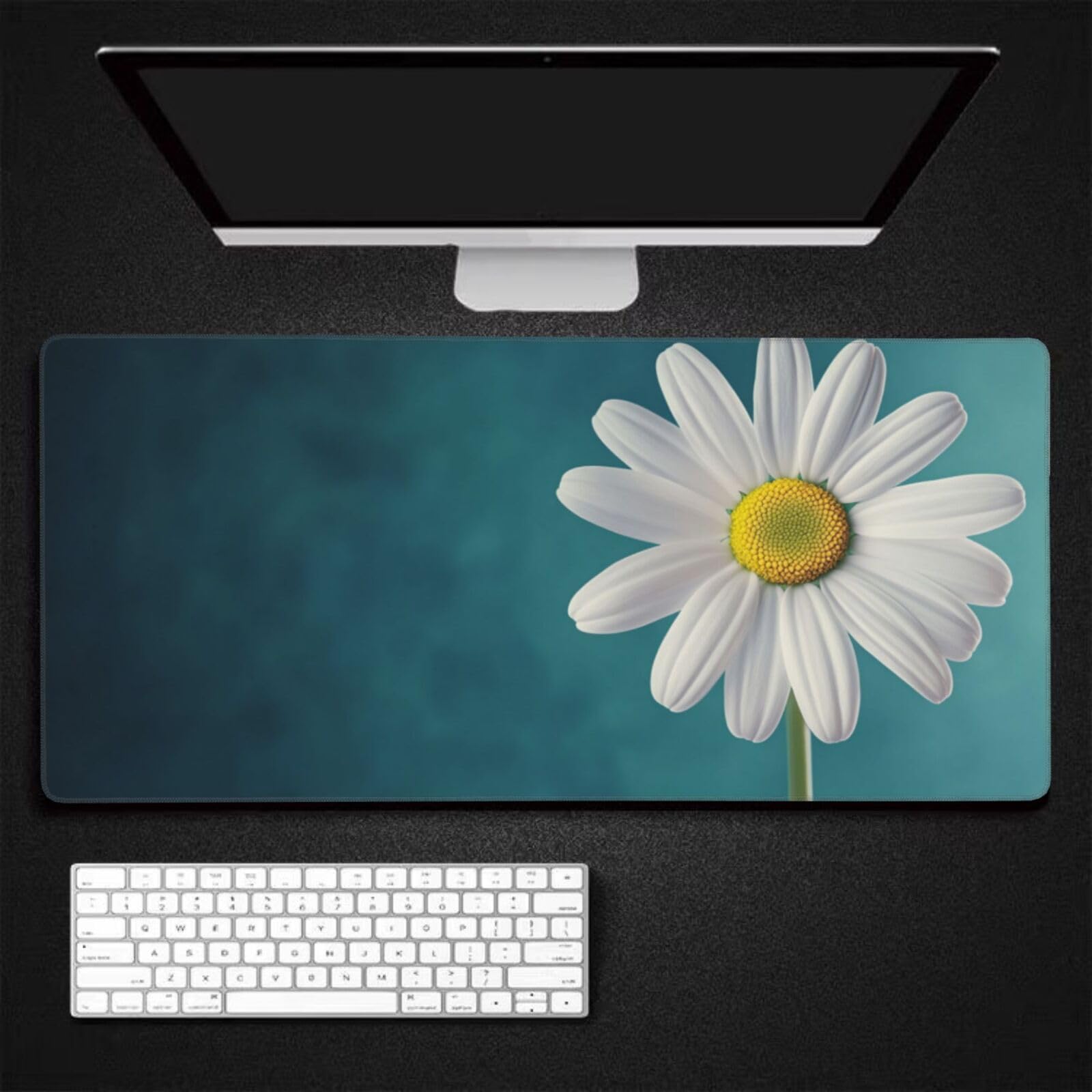 Tapis de Souris XXL 90 x 40 cm, Vert & Fleur Tapis de Bureau G688