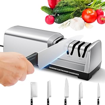 Professional 3 Stage Electric Knife Sharpener, Full Diamond Abrasive Wheels, 20  Precision Sharpening Guides for Straight Kitchen Knives & Ceramic Blades, Fast Repair Grind & Polish