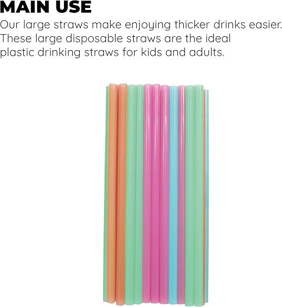 Jacent Jumbo Smoothie Straws: 36 Count per Pack, Disposable Big Plastic Drinking Straws for Milkshakes, Drinks, Smoothies