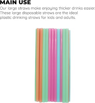 Jacent Jumbo Smoothie Straws: 36 Count per Pack, Disposable Big Plastic Drinking Straws for Milkshakes, Drinks, Smoothies