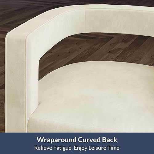 Miniatura 5 de BELLEZE Silla giratoria decorativa, moderna silla redonda de terciopelo con respaldo curvado y marco de madera con base dorada, sillón giratorio de