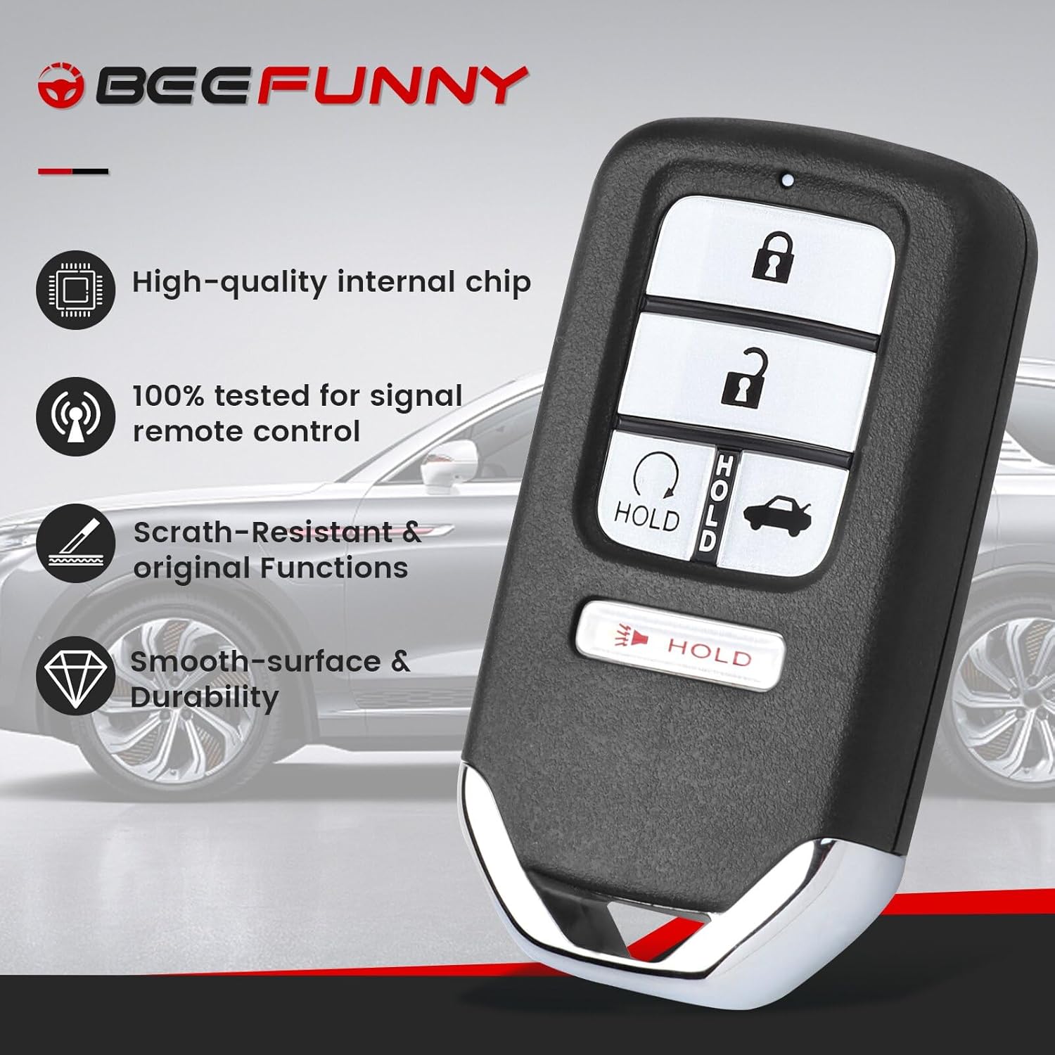 Beefunny Replacement Remote Keyless Entry Key Fob for Honda Accord 2016 2017 2018 FCC ID:ACJ932HK1310A PN: 72147-T2G-A51 5Buttons 433MHz