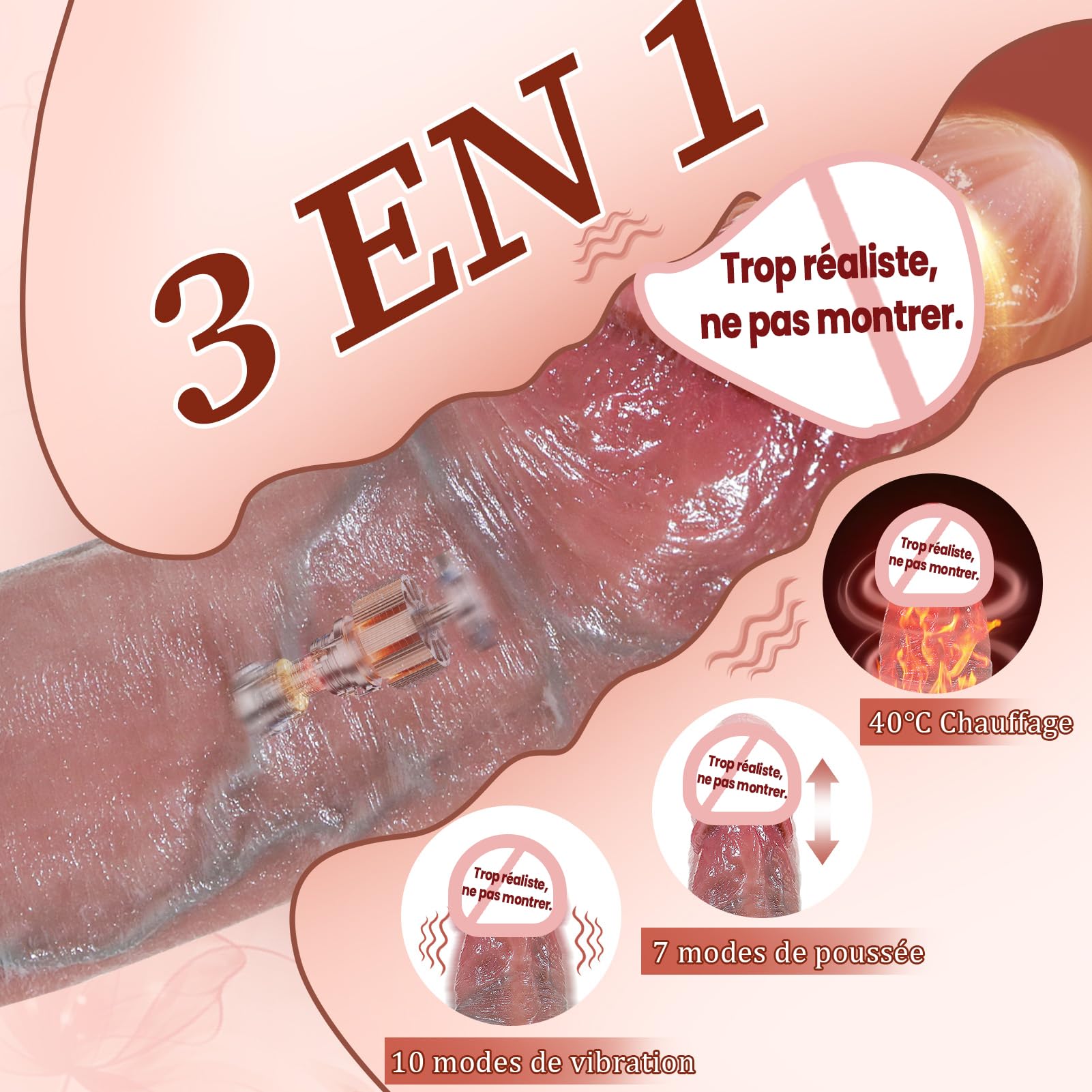 Godemichets Sex Toýs Femme Homme Vibromasseur - Gode Vibro-masseur va et vient xxl Réaliste Large, Sextoys Couple Plug Anal Débutante avec Vibration Poussée Chaleur, Sextoy God Dildo Anale Godemichés