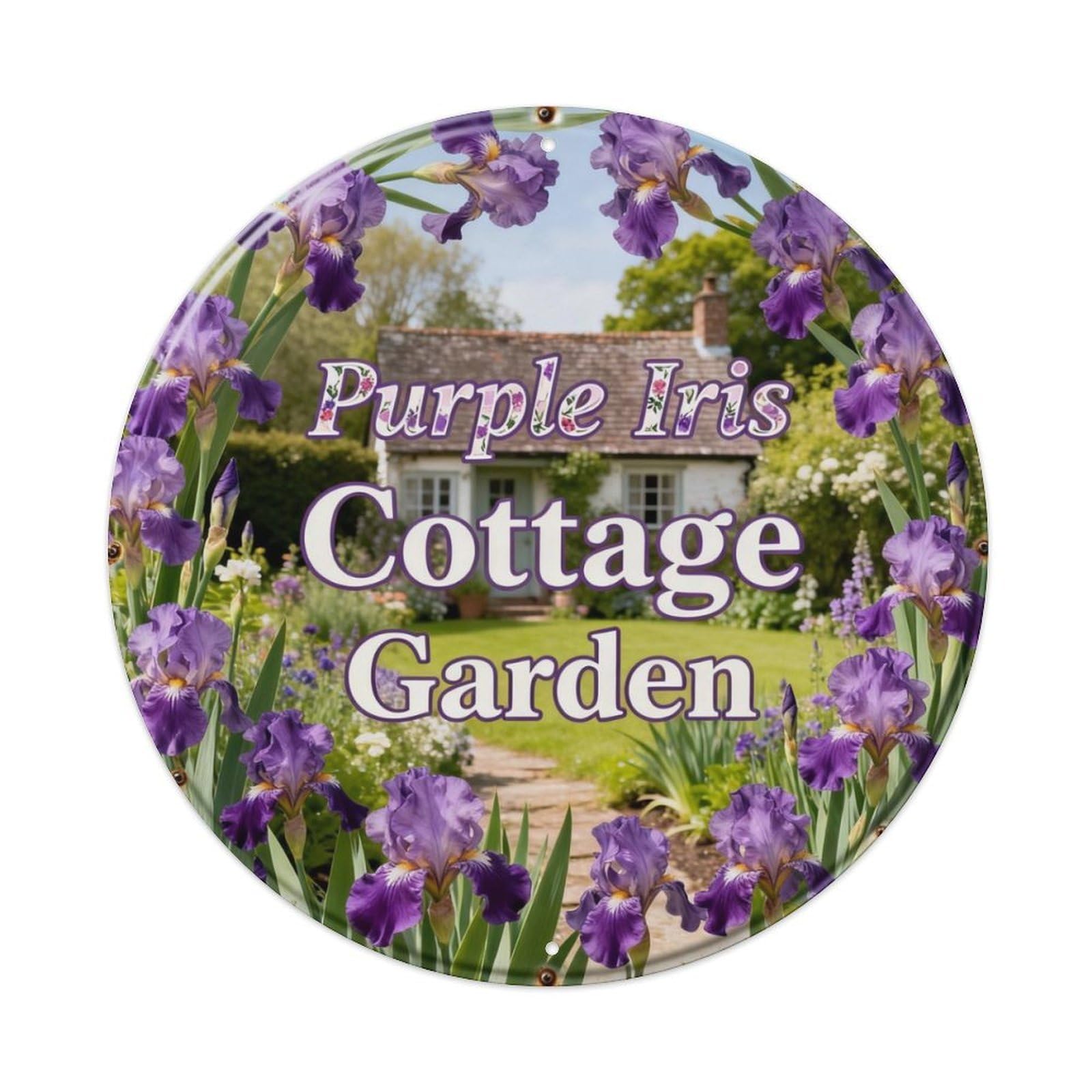 Purple Iris Cottage Garden Metal Tin Sign Plaque