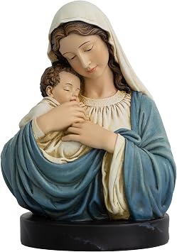 Grace4Joy Madonna and Child Statue, Hand Painted Catholic Gift for Women, Mother, and Grandmother, 7.8 Inches Mary and Jesus Bust Statue Religious Home Decor