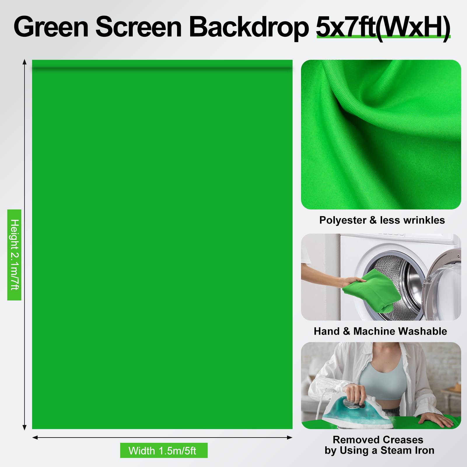 Kit de telón de fondo de pantalla verde, 1,5 x 2 m, fondo de pantalla verde con soporte portátil en forma de T para estudio fotográfico, grabación de video, transmisión, juegos | Juego de soporte de fondo ajustable en forma de T, tecla croma, transmisión,