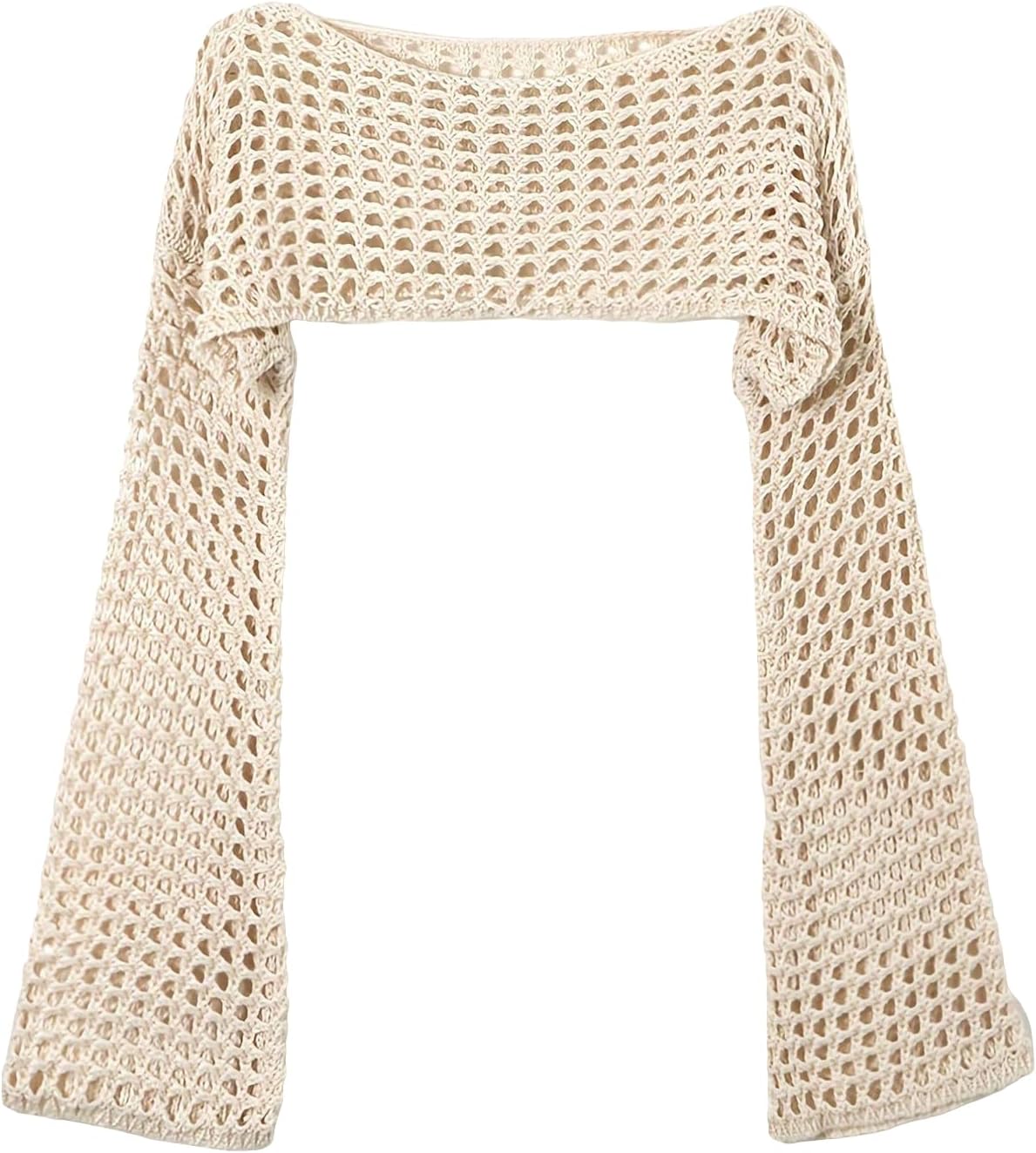 Milumia Women's Hollow Out Flare Sleeve Y2K Crop Sweater Boat Neck Sheer Knitted Tops