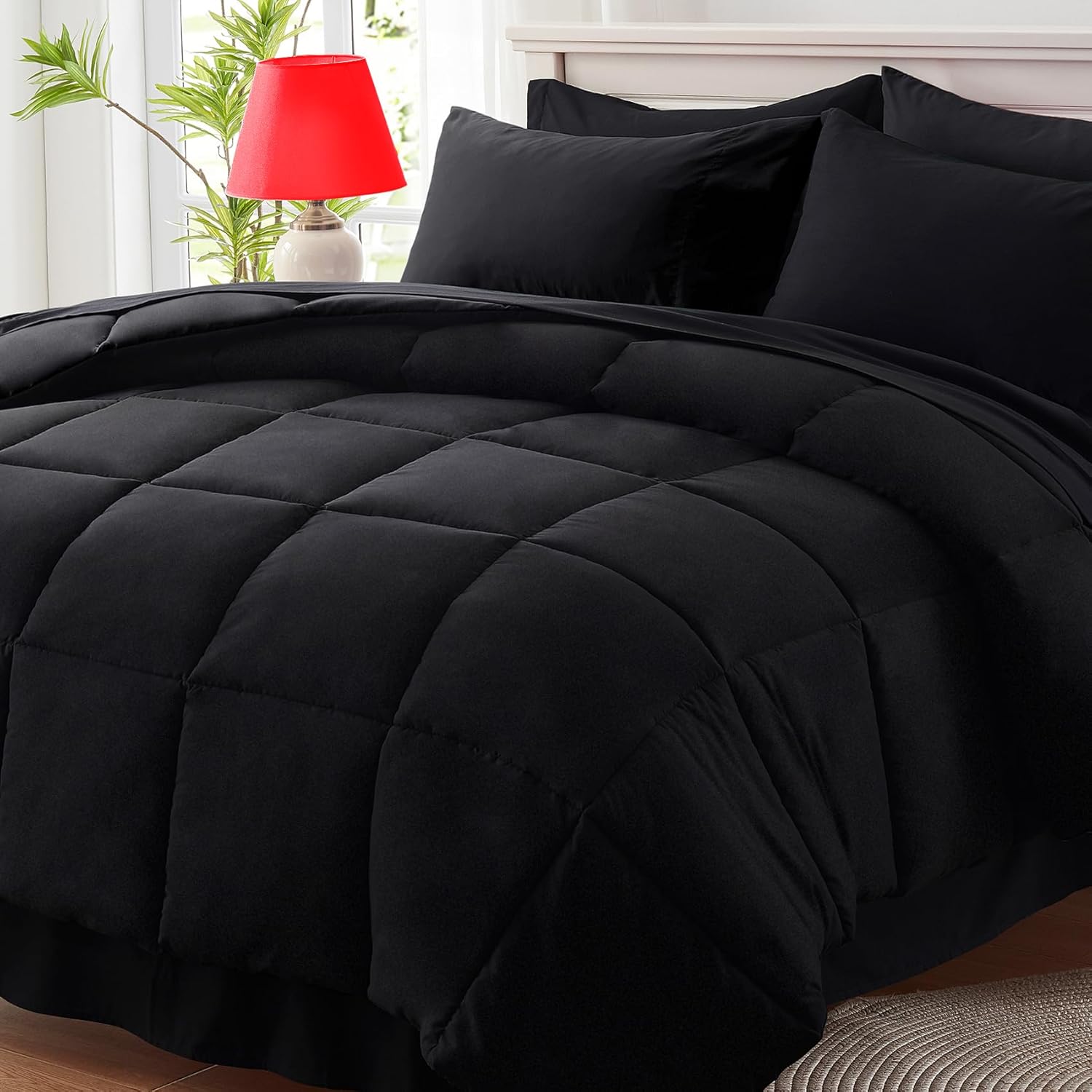 Amazon.com: Zzlpp Black Full Comforter Set - 7 Pieces Bed in a Bag Full Ultra-Soft - Down ...
