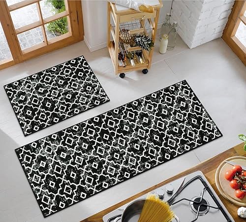 Miniatura 2 de Lahome Kithcen - Alfombras antideslizantes y lavables 2 piezas, tapetes geométricos de cocina para piso, impermeables, resistentes al aceite,
