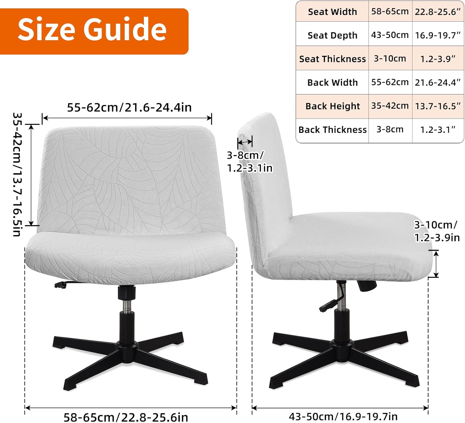 Fuloon Criss Cross Chair Cover, Waterproof, Stretchable, Solid Jacquard, Suited for Armless/Office/Desk/Mid Back Wide Seat/Computer/Task/Vanity/Accent Chair (Leaves -Shaped Jacquard, Light Grey)