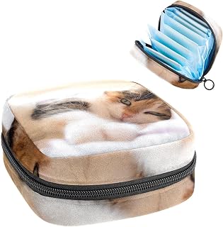 Cat Pattern Period Pouch Portable,Tampon Storage Bag for Sanitary Napkins, Multicolor, 4.7x6.6x6.6 in/12x17x17 cm