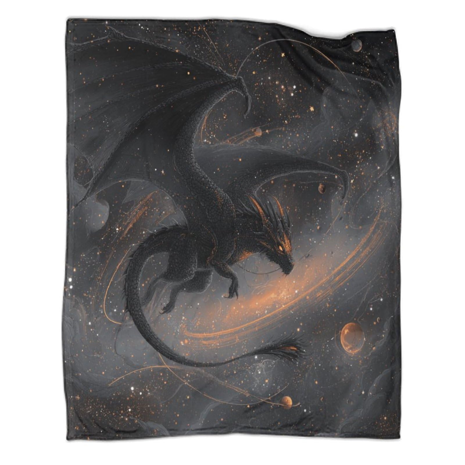kaiyun A Black Dragon with Orange Eyes Flies Against A Space Backdrop Throws And Patchwork Quilts,70x80inch(180x200cm),Soft Blanket with Pattern