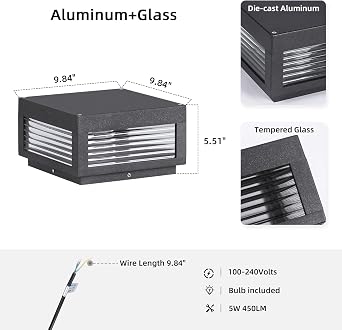 Outdoor Post Lights, 9.84 Hard Wired Column Pillar Light Waterproof Modern Lamp Posts AC100-240V LED Square Lantern for Fence Driveway Patio Garden Backyard
