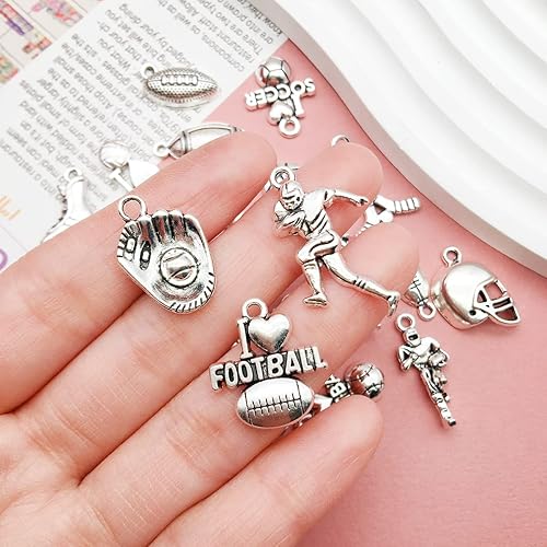 Miniatura 4 de 100pcs Antique Silver Sport Charms for Jewelry Making Alloy Football Baseball Softball Soccer Charms for DIY Crafts (SN272)