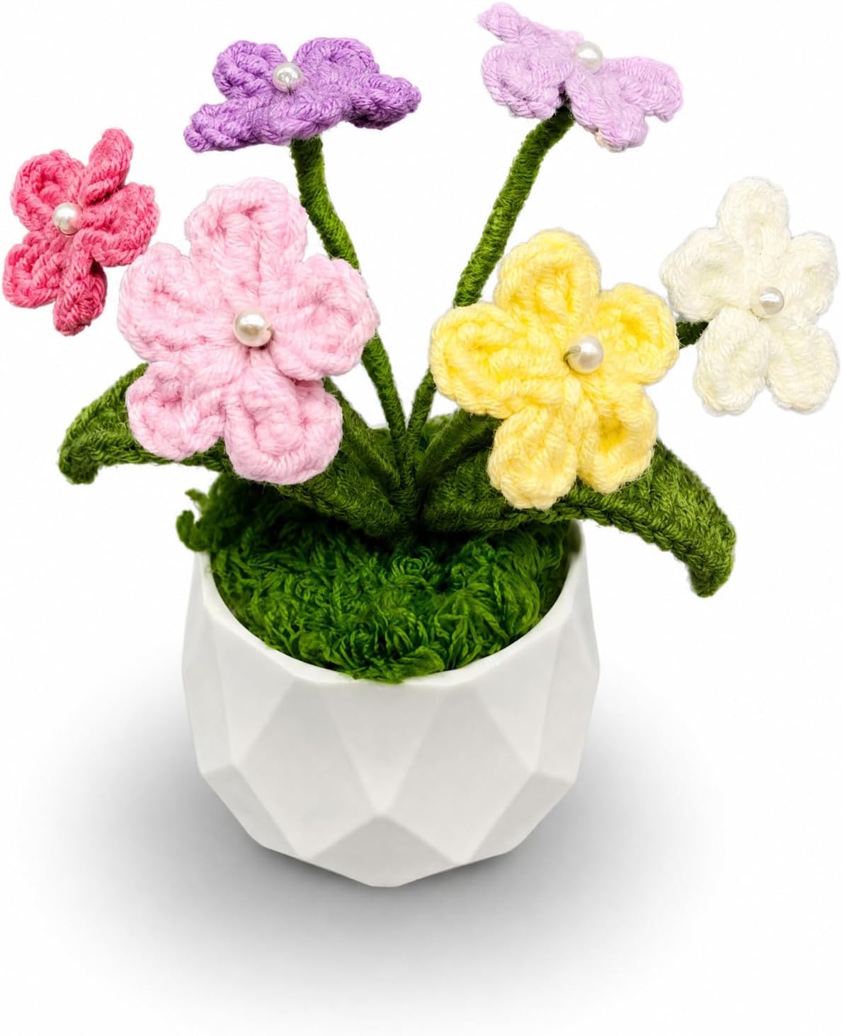 Crochet Flowers Hand Crocheted Potted Plants for Desk Home Office